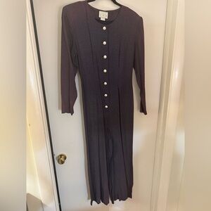 Purple vintage jumpsuit with big pearl buttons and strings for a cinched fit